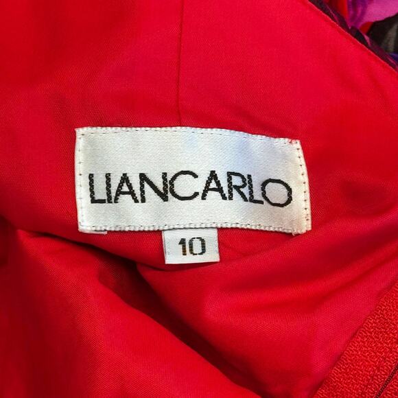 Liancarlo Ruched Cocktail Dress Womens 10 Red Floral Silk Puff Sleeve Elegant - Picture 16 of 16